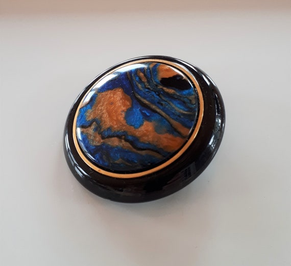 large Vintage marbled iridescent blue and orange … - image 1