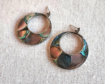 Vintage Alpaca Mexico Abalone Mother of Pearl Dangle Earrings