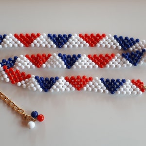 New old stock Retro Vintage patriotic red white blue plastic women belt with bead work