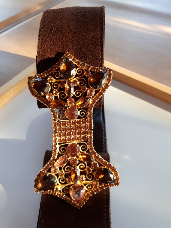 Vintage Juliana Delizza Elster Brown Suede Belt, Topaz  display picture 1