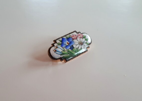 Antique Victorian hand painted enamel flower bouqu
