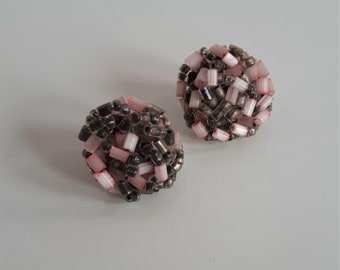 Boucles D'oreilles Vintage Années 50 - Clips Argenté Avec Verre Gris - Authentique - Occasion