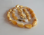Chunky Vintage Czech swirl cream and caramel glass jewelry set beaded necklace cluster clip earrings