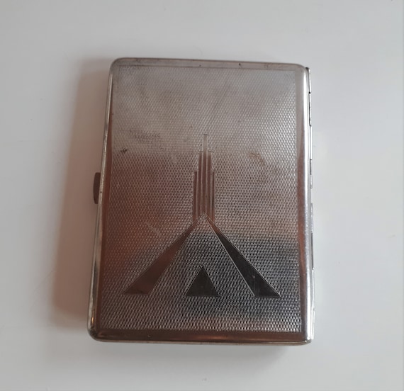 ART DECO Silver Metal Cigarette Holder Case With Stamped Design Vintage