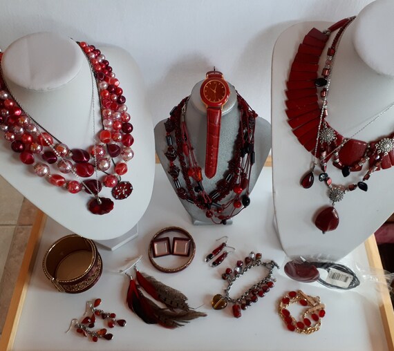 Lot 21 pcs Vintage now burgundy red Jewelry Neckl… - image 6