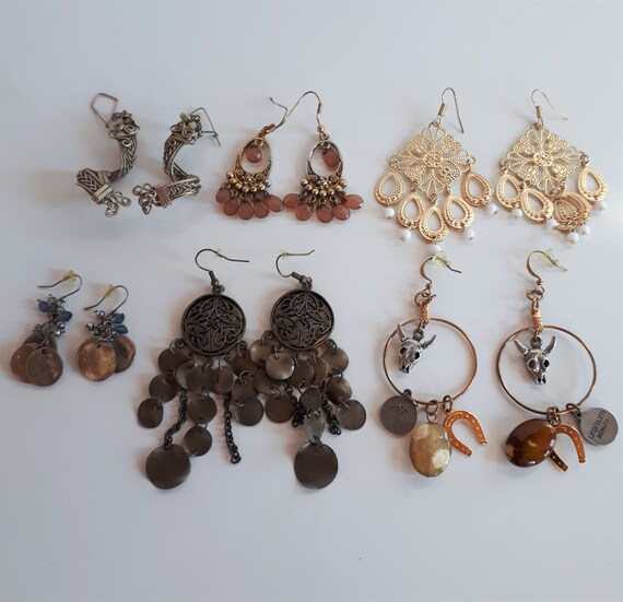 Lot 6 pairs large dangle earrings for pierced ear… - image 1