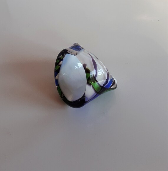 Glass ring, Cobalt blue green white clear lampwor… - image 7