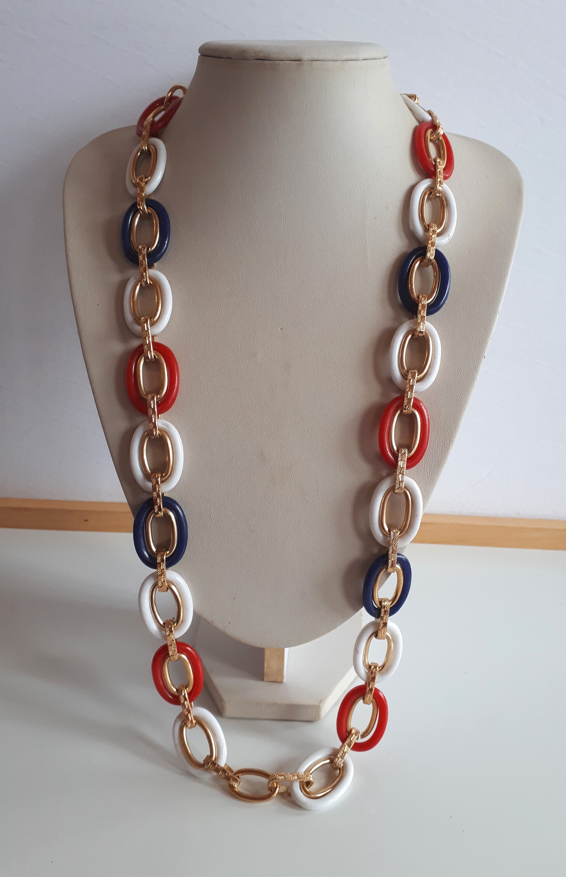 Vintage Retro Patriotic Necklace or Belt, Red White Blue  display picture 1