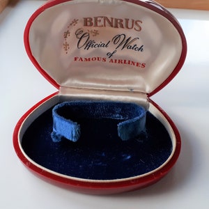 Vintage BENRUS Official Watch of Famous Airlines red cherry plastic blue velvet jewelry box for watch