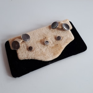 Antico gemelli in madreperla MOP abalone e borchie per camicia uomo gioielli incastonati su carta di velluto originale