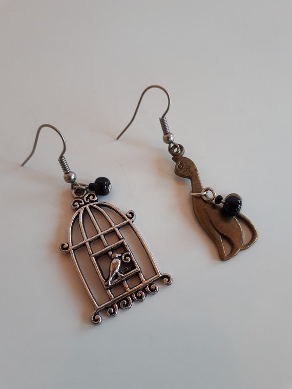 Funny brass and silver color metal dangle earring… - image 2