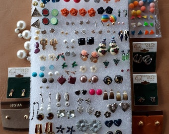 huge lot 88 pairs stud earrings for wear or craft jewelry making AS IS