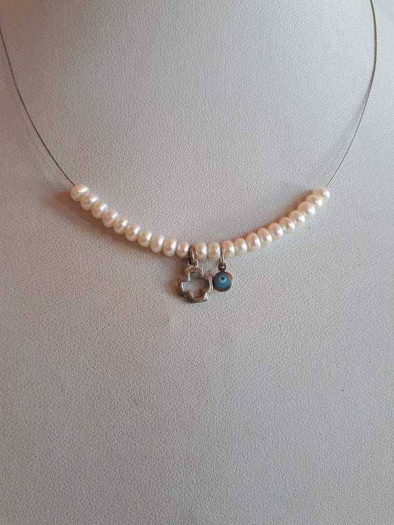Delicate minimalist wire and white cultured pearl… - image 3