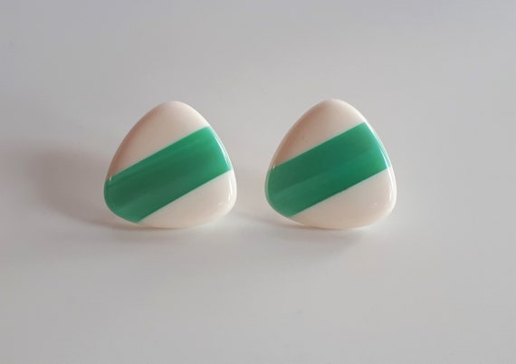 Vintage white lucite green blue iridescent inlay … - image 2