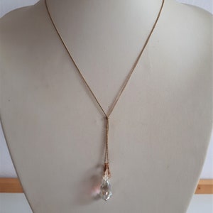 Delicate ART DECO gold plate chain faceted crystal teardrop pendant Y necklace vintage