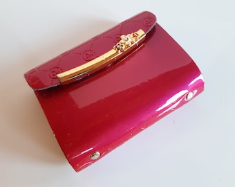 Vintage lustrous fuchsia pink leather with logo women card holder