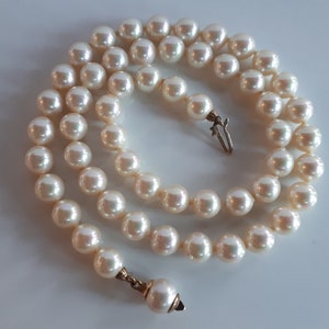 Vintage high end glass pearl hand knotted necklace choker gold plate sterling silver 925 claps perfect imitation, wedding bridal jewelry,