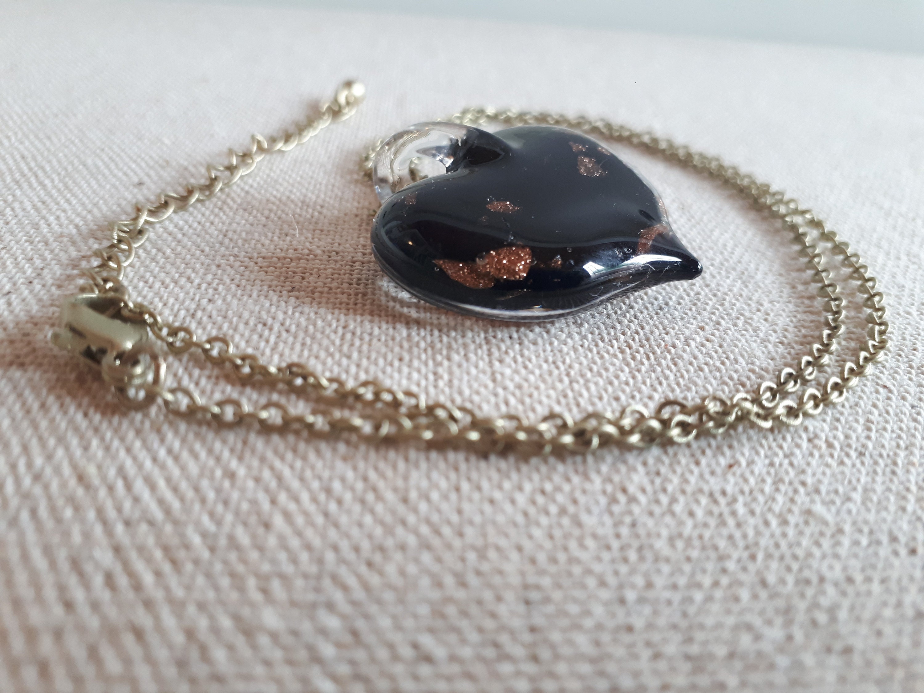Collier Pendentif Coeur En Verre Murano Cuivre - Marque Collections Crinolines Et Pomponettes - Neuf Sans Emballage D'origine