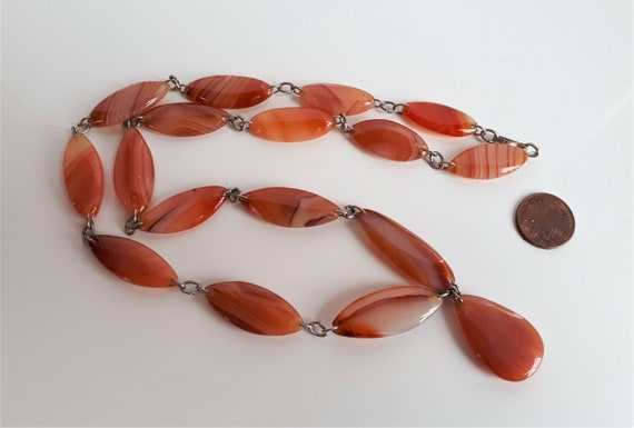 Vintage red banded agate carnelian beaded necklac… - image 4