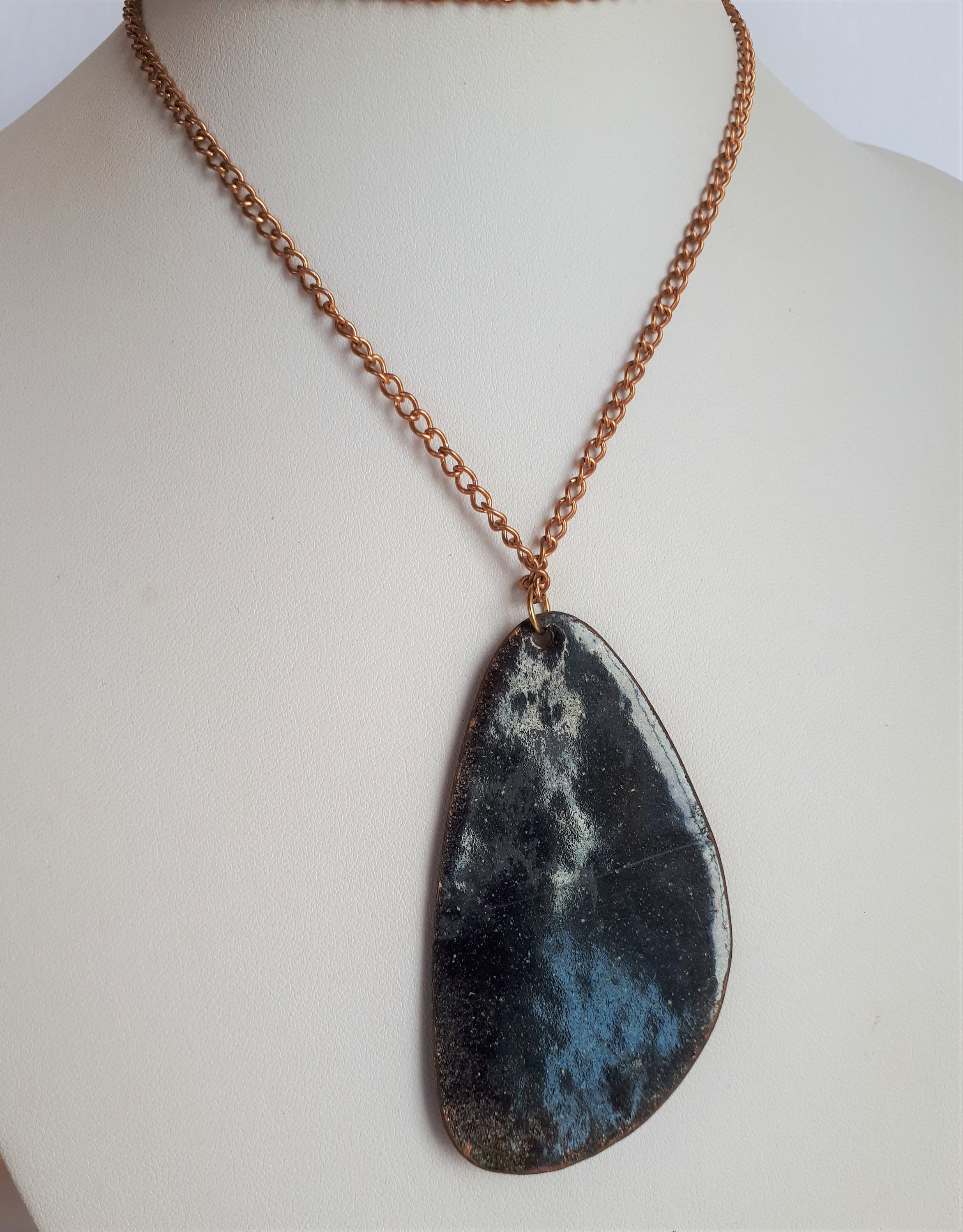70s vintage gold orange black enamel necklace - Shop panic