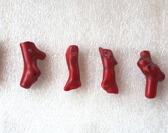 vintage chunky red coral branch loose drilled beads pendant charm for jewelry making your choice