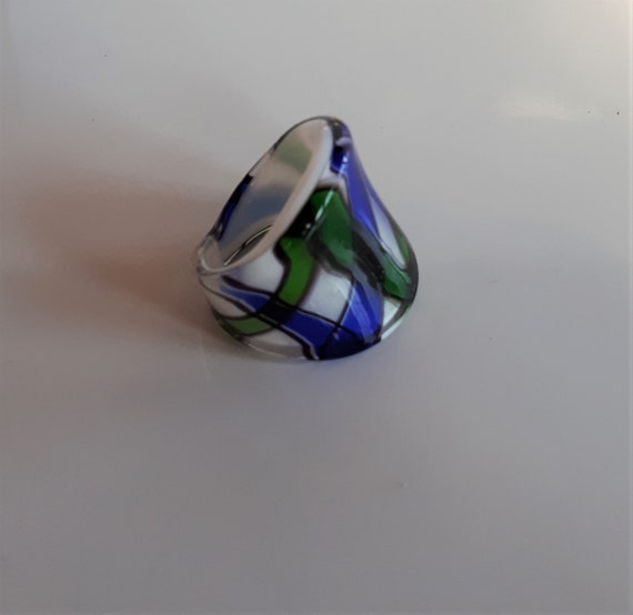 Glass ring, Cobalt blue green white clear lampwor… - image 6