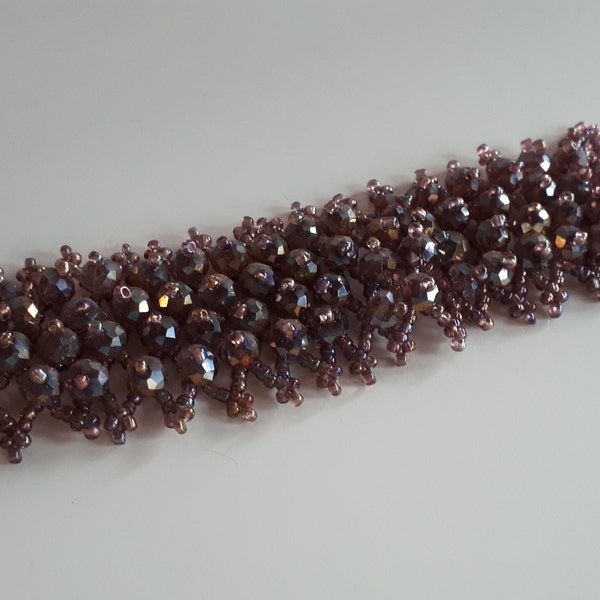 Vintage beadwork faux saphiret iridescent purple crystal glass seeds beaded bracelet