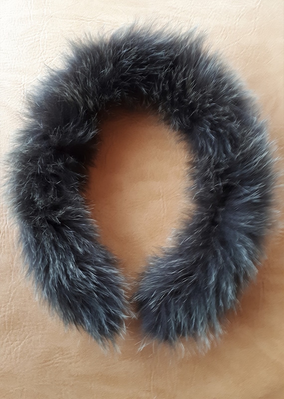 Dark grey genuine polar fox fur collar for hood