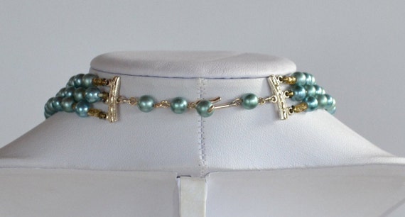 Vintage 50s JAPAN signed blue grey faux pearl and… - image 10