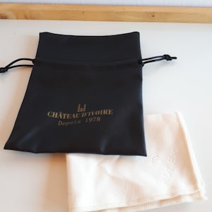 Vintage like new Chateau d'Ivoire Rolex black faux leather pouch and cleaning cloth for wristwatches