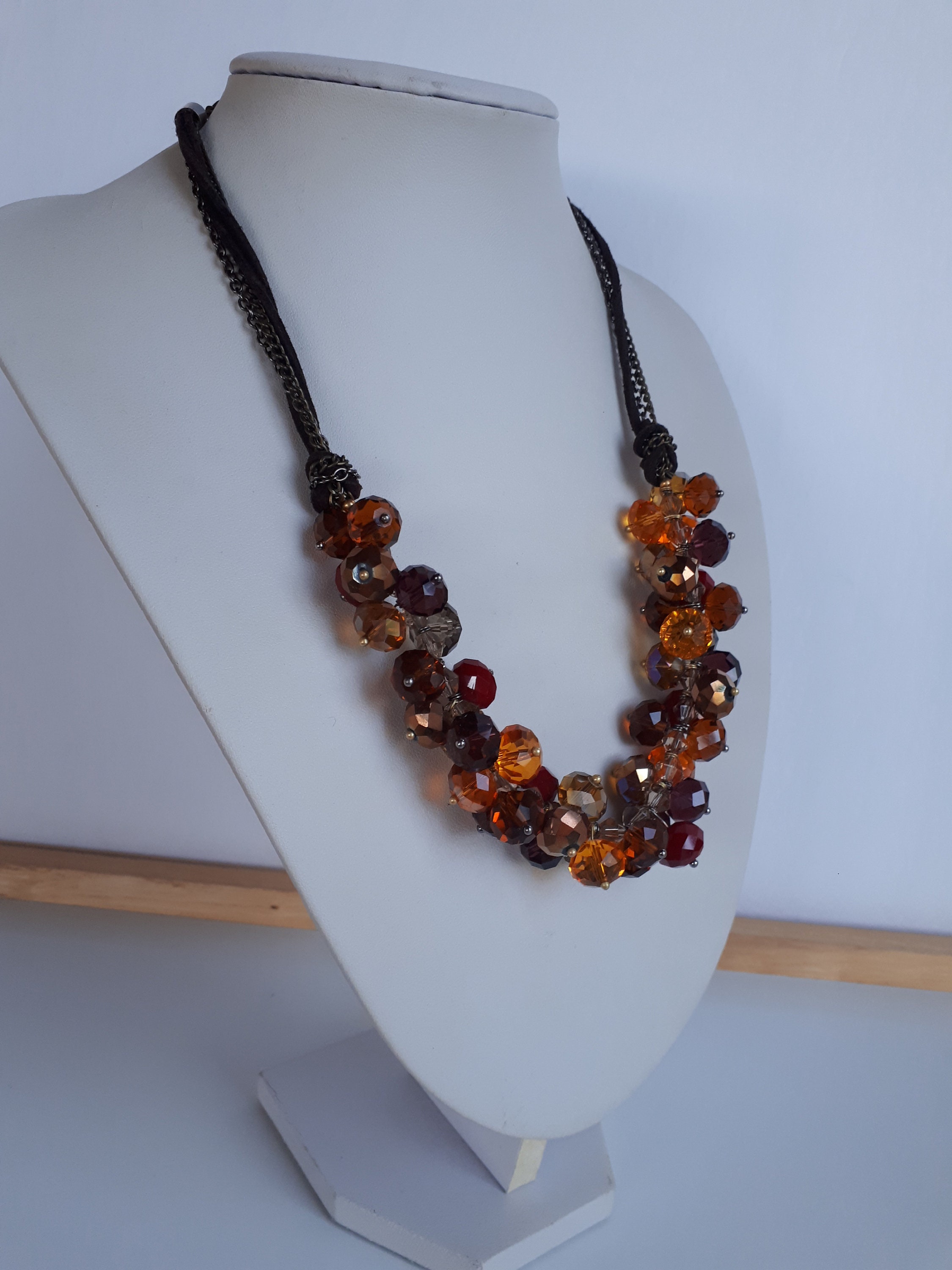 Ali Khan Designer Ribbon Black Crystal Beaded Chunky Bib Necklace +Bracelets