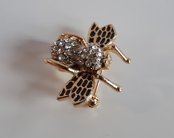 Gran diseñador vintage oro metal negro esmalte pavimento pedrería clara pedrería abejorro figurativo abejorro insecto broche pin