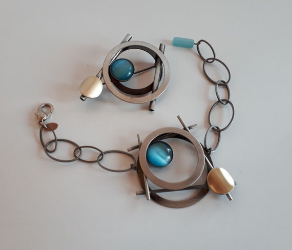 Vintage Deadstock Signed POLY Made in Canada Brushed Silver Etsy