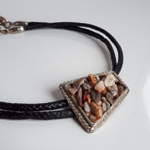 Vintage Bolo Tie: Agate Jasper Gemstone, Braided Faux Leather Cord