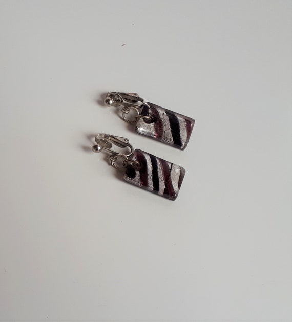 Vintage MURANO silver foil glass black and purple… - image 3