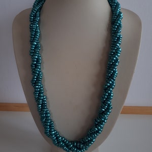 Massive Vintage Torsades Halskette aus Blauem Glas imitierte Barockperle
