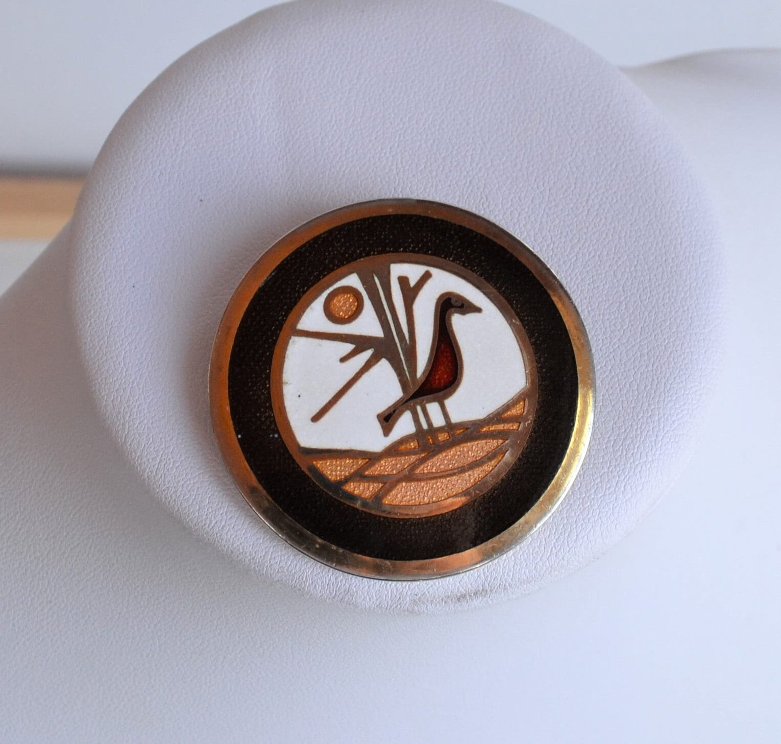 Broche Vintage émail Cloisonné De Passillé-Sylvestre - Cuivre Orange - Bijou D'art Ancien