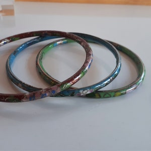your choice Vintage Chinese Export blue green red enamel flower and cloud design tiny tube bangle bracelet