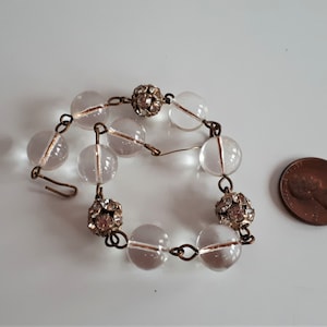 Antique Victorian Pool of light rock crystal orbs and paste link beaded bracelet