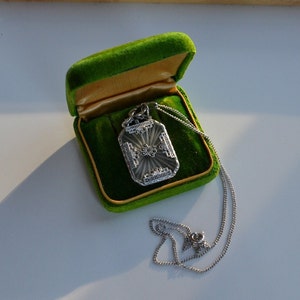ART DECO carved camphor glass pendant necklace with encrusted marcasite and sterling silver setting vintage