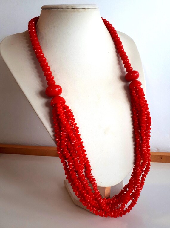 Collier Vintage En Perles Synthétiques Imitation Verre - Bleu Foncé Et Clair - Occasion Très Bon état