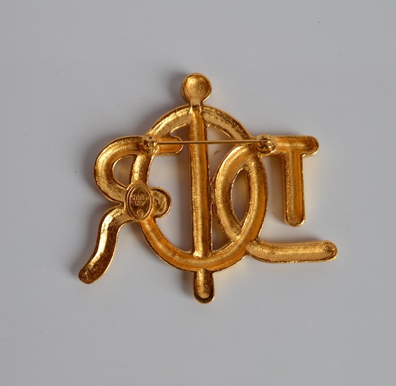 Vintage CHRISTIAN DIOR Brooch, Oversized Gold Plated Logo Pin
