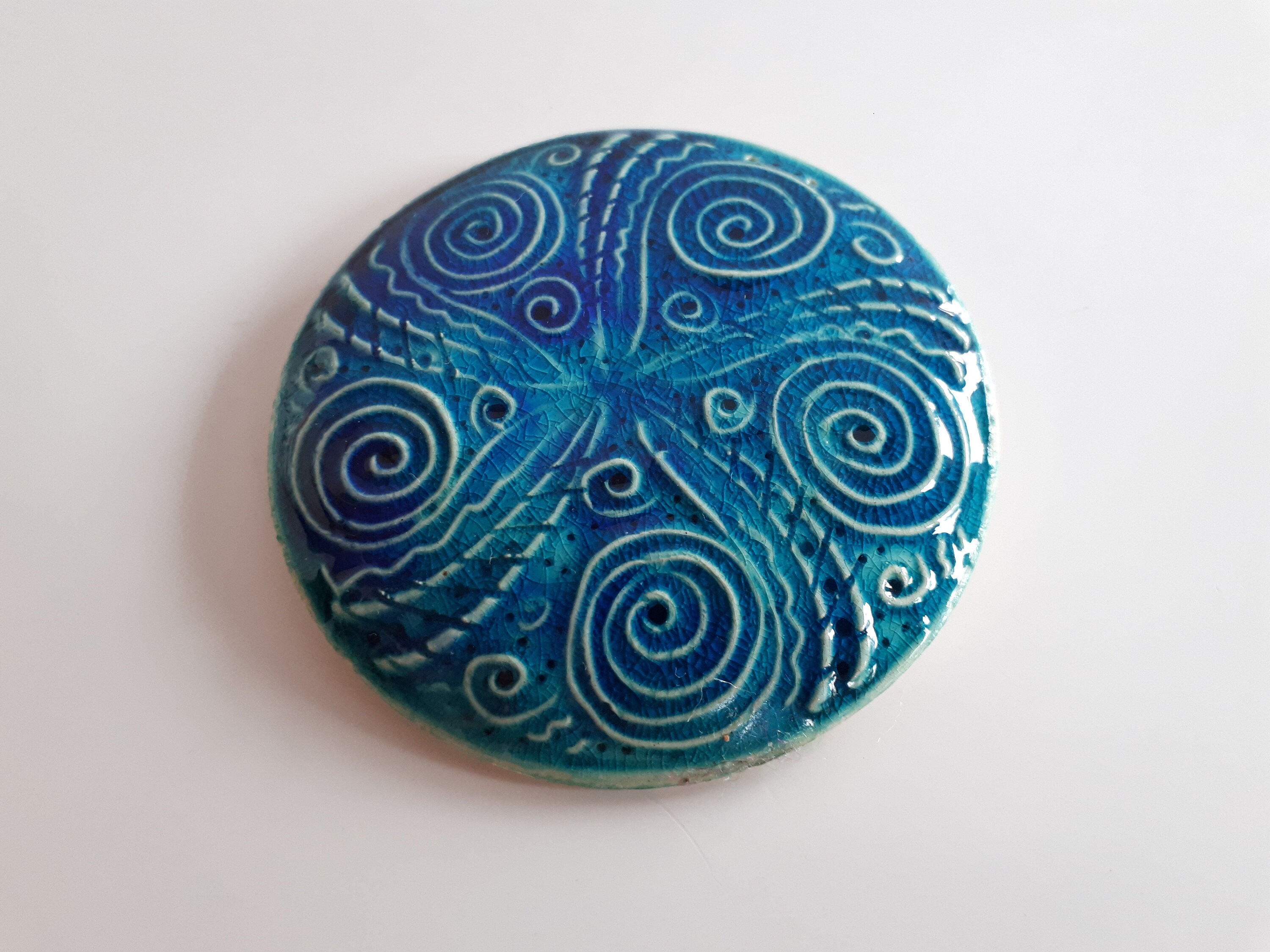 BROOCHE Vintage En Métal Argenté Avec Grosse Pierre Bleue - Belle Brillance