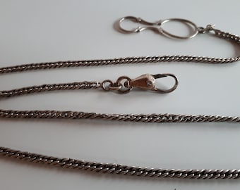very long Antique Victorian silver pocket watch chain or necklace with dog clasp