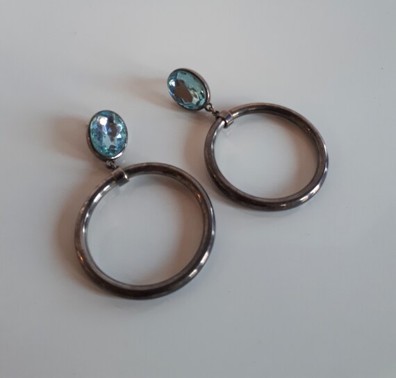 STATEMENT silver plate big oval blue crystal ston… - image 2