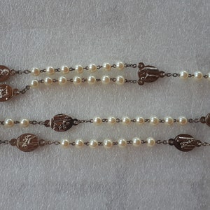 Vintage white faux pearl seven decades stations of the Cross catholic Rosary