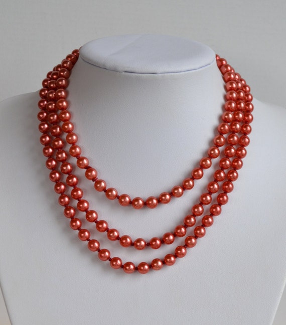 47 inches long Vintage copper orange glass pearl … - image 1