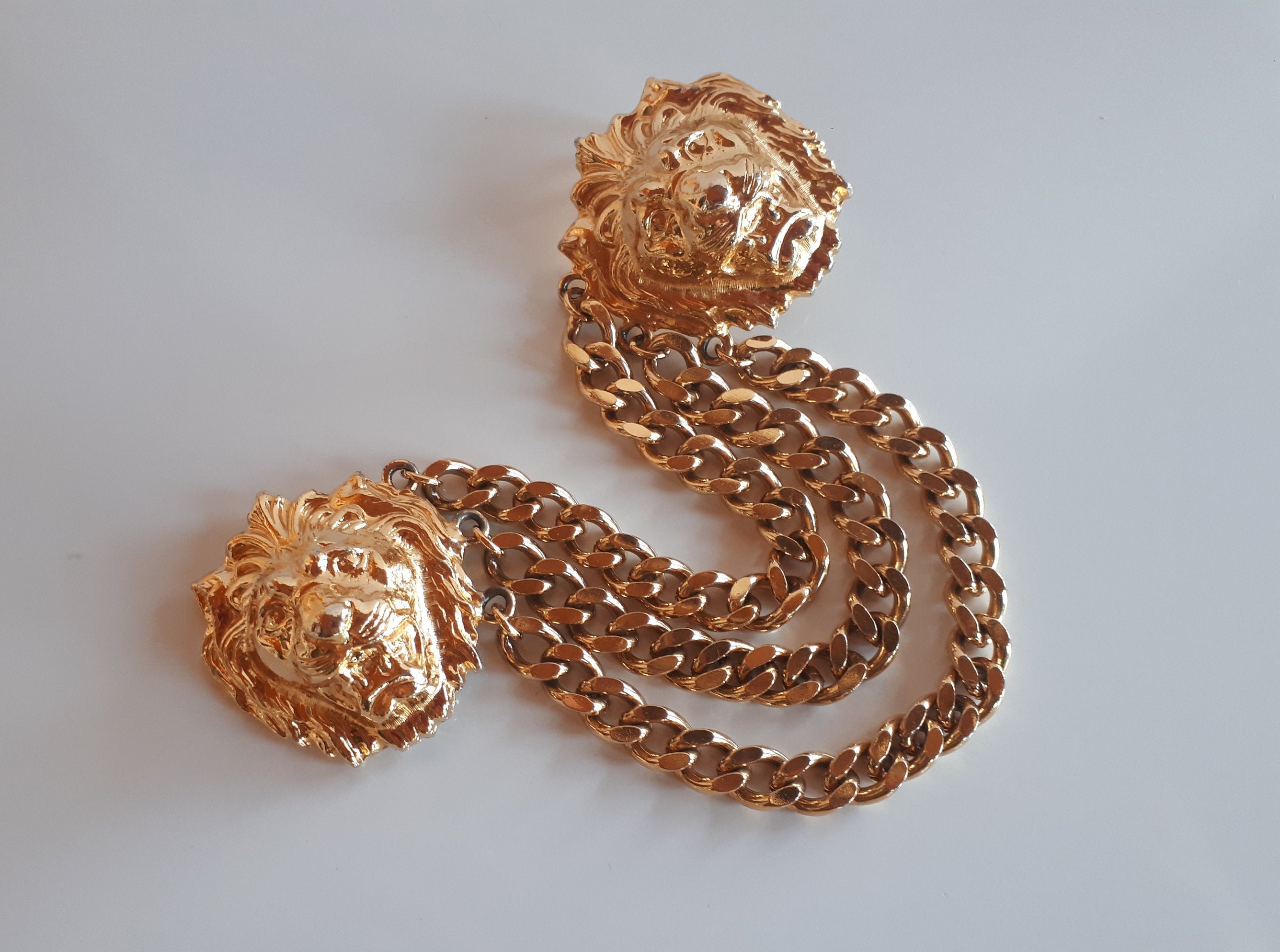Vintage Accessocraft Lion Head Gold-tone Chain Belt Buckle  display picture 2