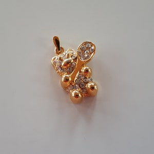 Sweet gold plate pave encrusted rhinestone bear with tennis paddle pendant charm