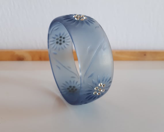 Vintage transparent frosted blue lucite plastic b… - image 1